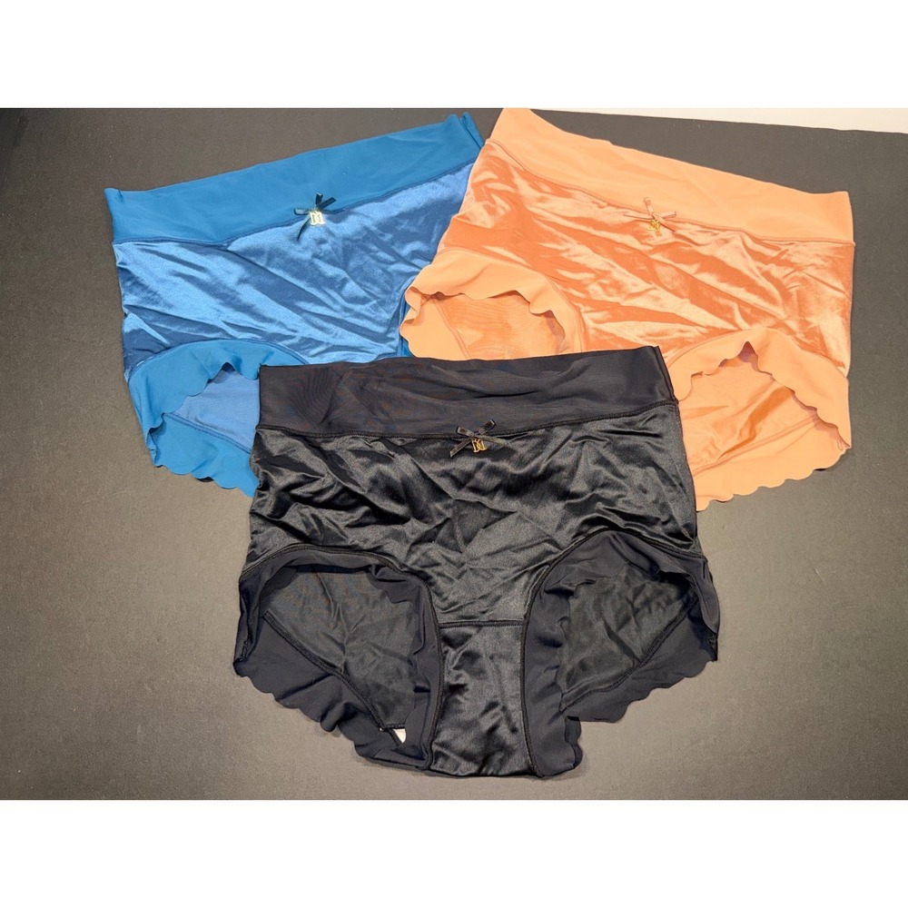 Womens High Waist Seamless Briefs Scalloped Edge Satin Finish 3-Pack Size S